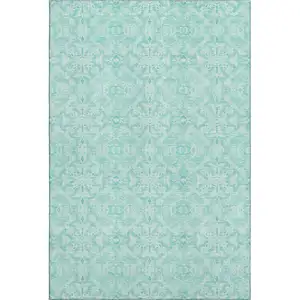 Photo of Turquoise And Teal Medallion Washable Area Rug With UV Protection