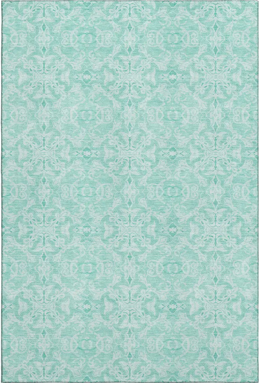 Turquoise And Teal Medallion Washable Area Rug With UV Protection Photo 1