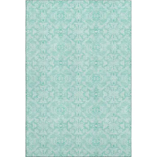 Turquoise And Teal Medallion Washable Area Rug With UV Protection Photo 1