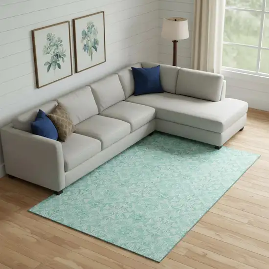 Turquoise And Teal Medallion Washable Area Rug With UV Protection Photo 1