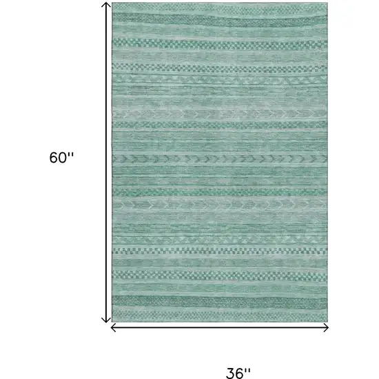 Turquoise And Teal Striped Washable Area Rug With UV Protection Photo 9