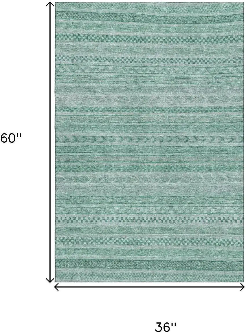 Turquoise And Teal Striped Washable Area Rug With UV Protection Photo 9