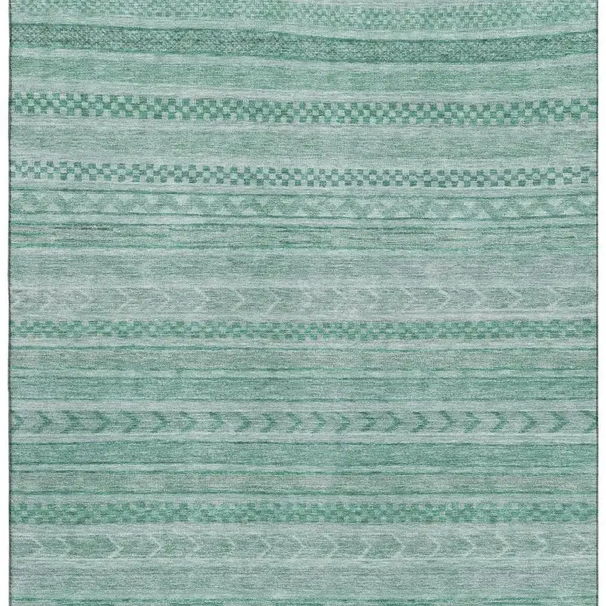 Turquoise And Teal Striped Washable Area Rug With UV Protection Photo 3
