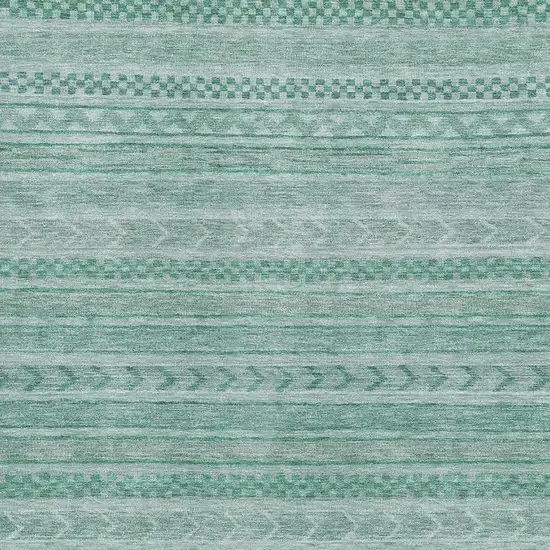 Turquoise And Teal Striped Washable Area Rug With UV Protection Photo 2