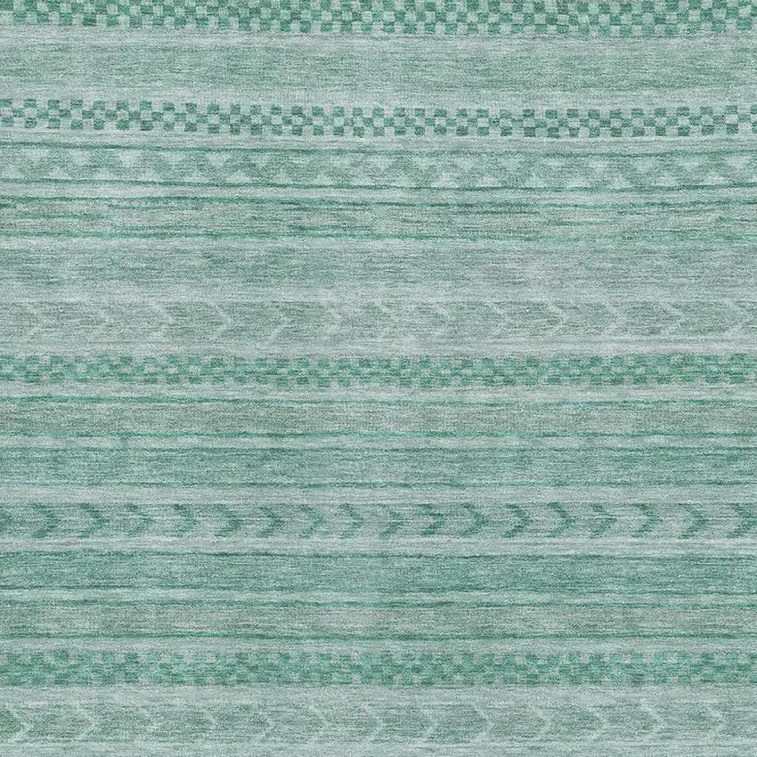 Turquoise And Teal Striped Washable Area Rug With UV Protection Photo 2