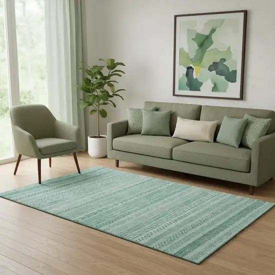 Turquoise And Teal Striped Washable Area Rug With UV Protection Photo 2