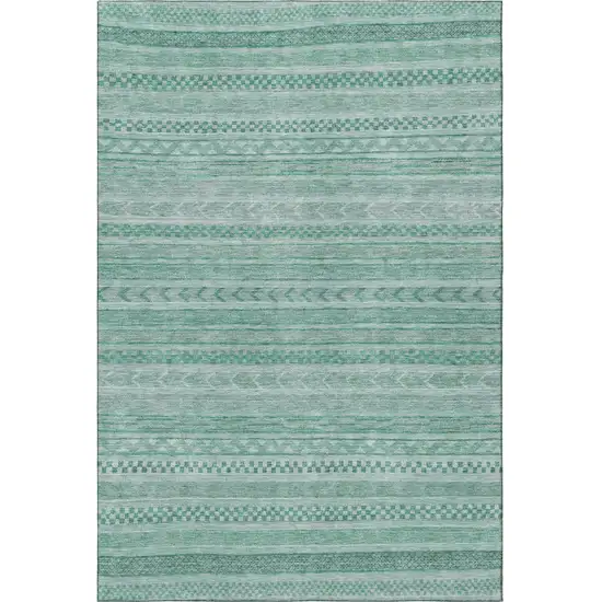 Turquoise And Teal Striped Washable Area Rug With UV Protection Photo 3