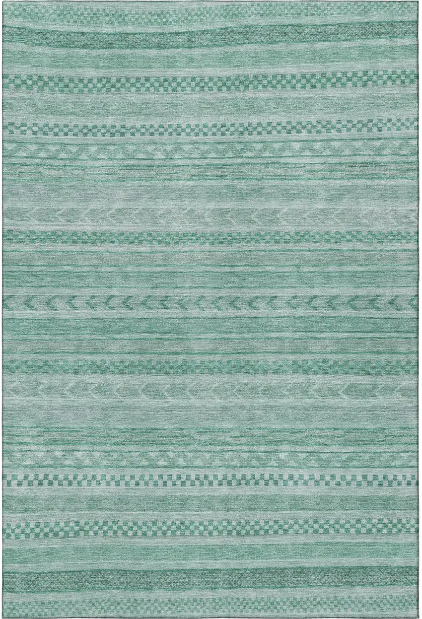 Turquoise And Teal Striped Washable Area Rug With UV Protection Photo 3
