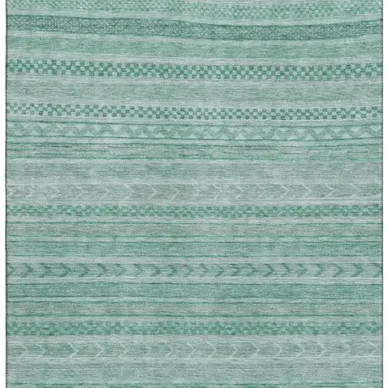 Turquoise And Teal Striped Washable Area Rug With UV Protection Photo 2