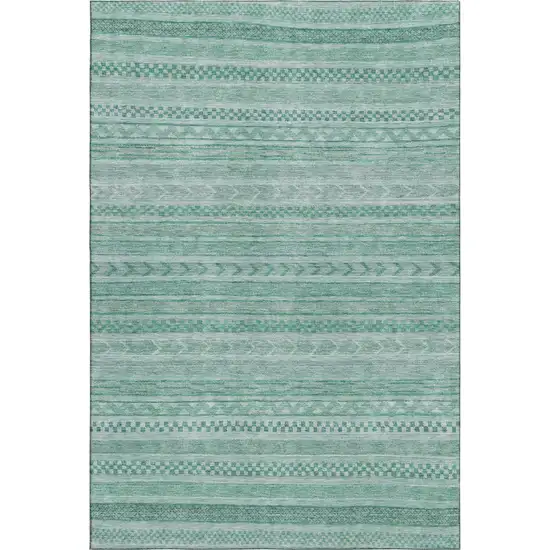 Turquoise And Teal Striped Washable Area Rug With UV Protection Photo 1