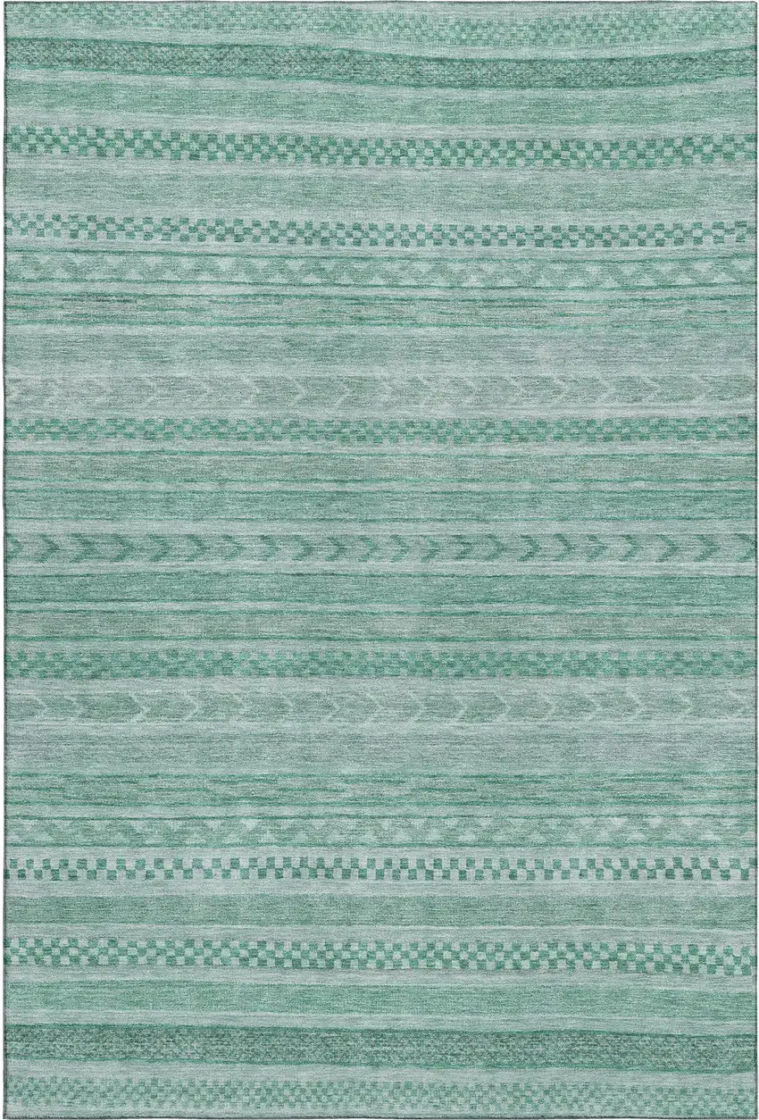 Turquoise And Teal Striped Washable Area Rug With UV Protection Photo 1