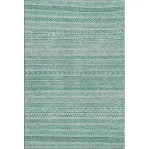 Photo of Turquoise And Teal Striped Washable Area Rug With UV Protection