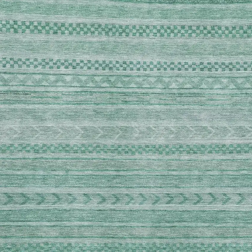Turquoise And Teal Striped Washable Area Rug With UV Protection Photo 2