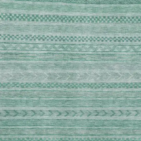 Turquoise And Teal Striped Washable Area Rug With UV Protection Photo 2