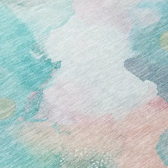 Turquoise Blush And Ivory Abstract Washable Indoor Outdoor Area Rug Photo 8