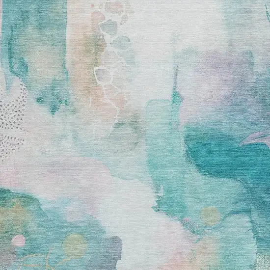 Turquoise Blush And Ivory Abstract Washable Indoor Outdoor Area Rug Photo 3