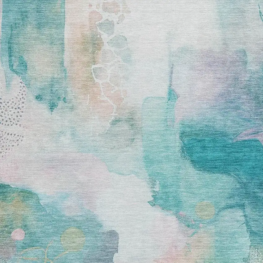 Turquoise Blush And Ivory Abstract Washable Indoor Outdoor Area Rug Photo 3
