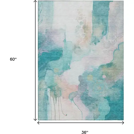 Turquoise Blush And Ivory Abstract Washable Indoor Outdoor Area Rug Photo 9