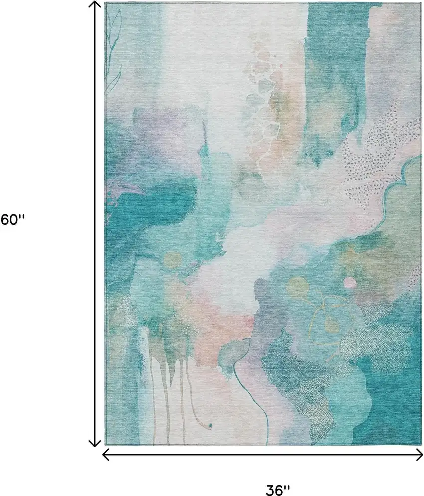 Turquoise Blush And Ivory Abstract Washable Indoor Outdoor Area Rug Photo 9