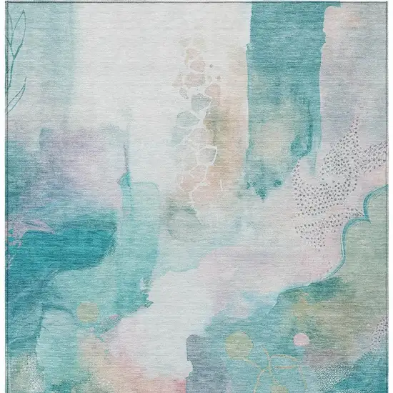 Turquoise Blush And Ivory Abstract Washable Indoor Outdoor Area Rug Photo 6