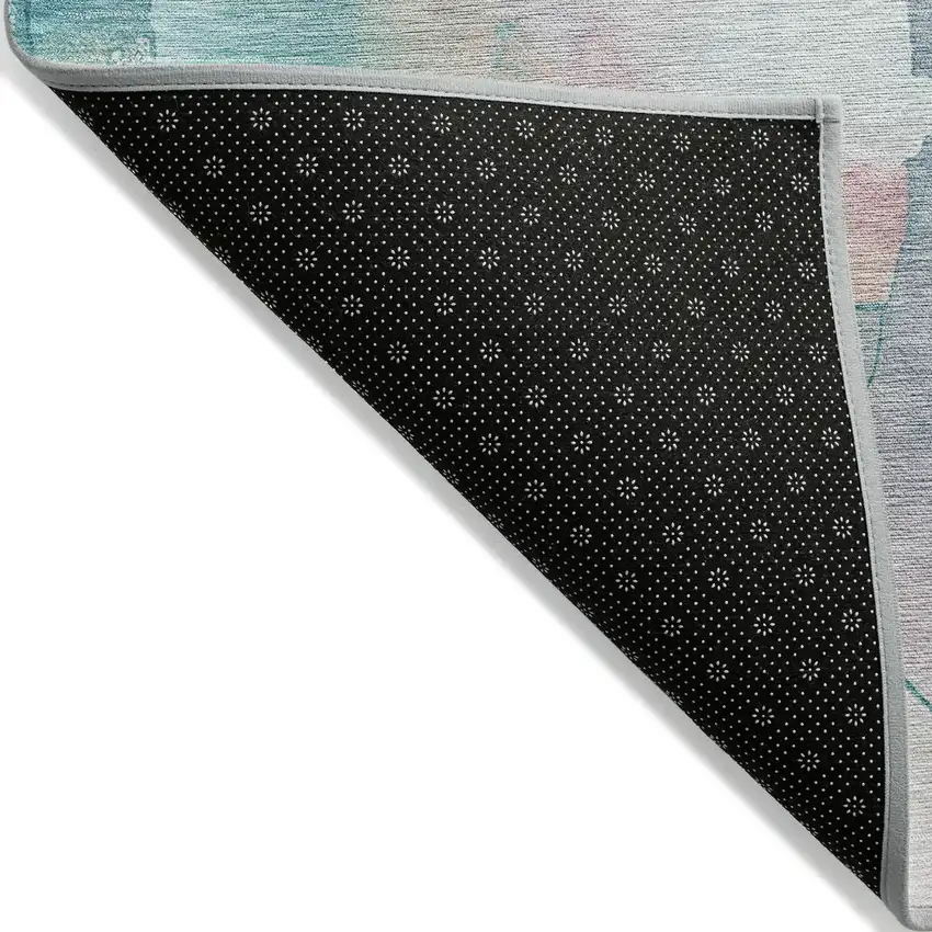 Turquoise Blush And Ivory Abstract Washable Indoor Outdoor Area Rug Photo 7