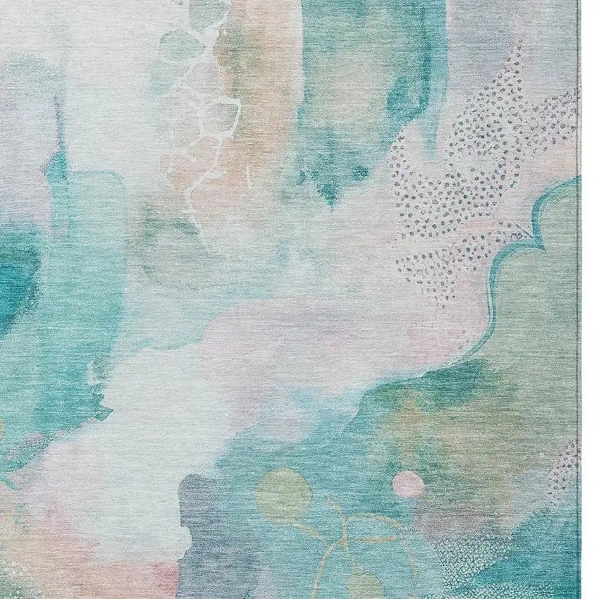 Turquoise Blush And Ivory Abstract Washable Indoor Outdoor Area Rug Photo 3