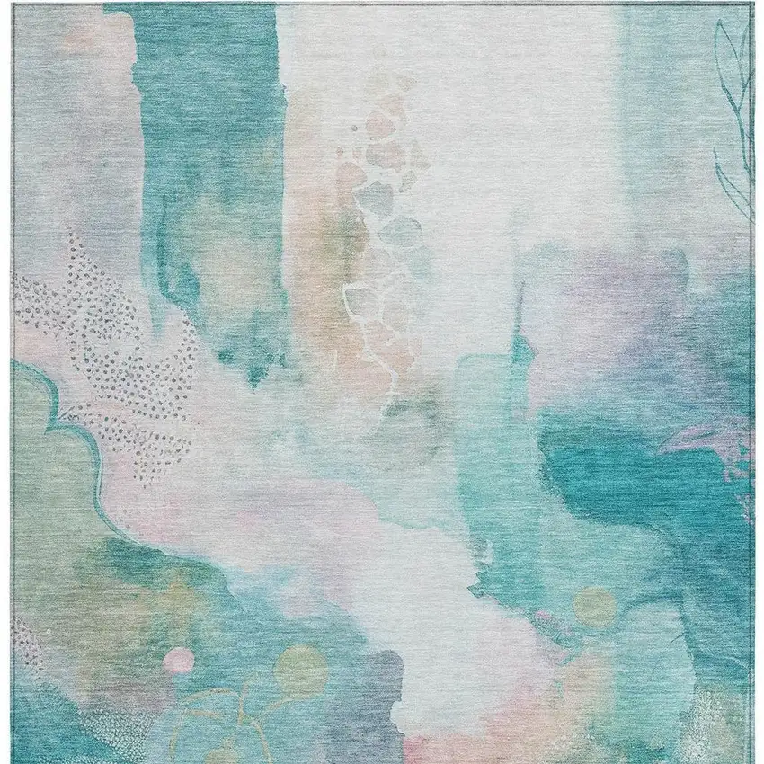 Turquoise Blush And Ivory Abstract Washable Indoor Outdoor Area Rug Photo 3