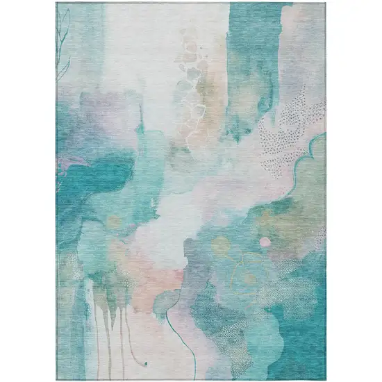 Turquoise Blush And Ivory Abstract Washable Indoor Outdoor Area Rug Photo 8