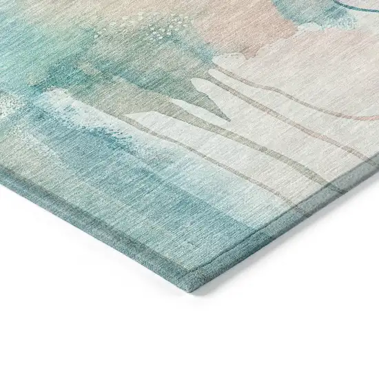 Turquoise Blush And Ivory Abstract Washable Indoor Outdoor Area Rug Photo 9