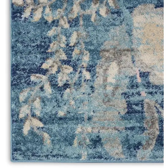 Turquoise Cream and Navy Blue Floral Distressed Area Rug Photo 7