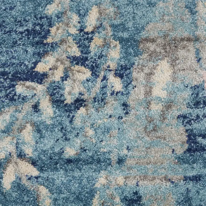 Turquoise Cream and Navy Blue Floral Distressed Area Rug Photo 7