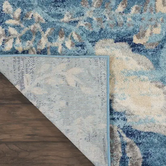 Turquoise Cream and Navy Blue Floral Distressed Area Rug Photo 8
