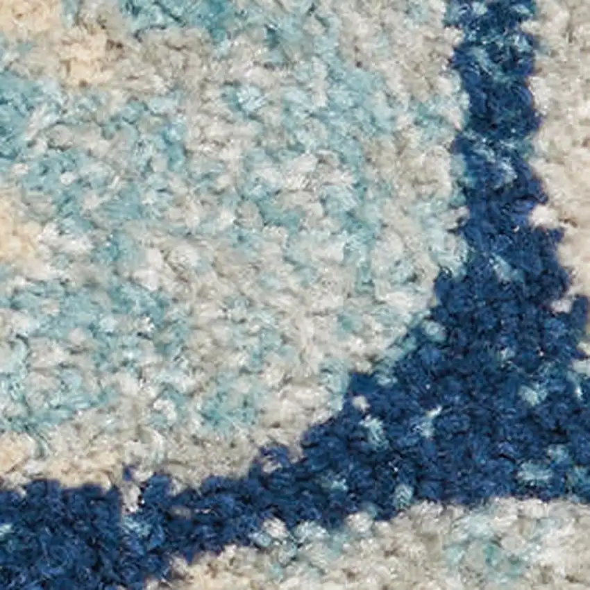 Turquoise Cream and Navy Blue Floral Distressed Area Rug Photo 3