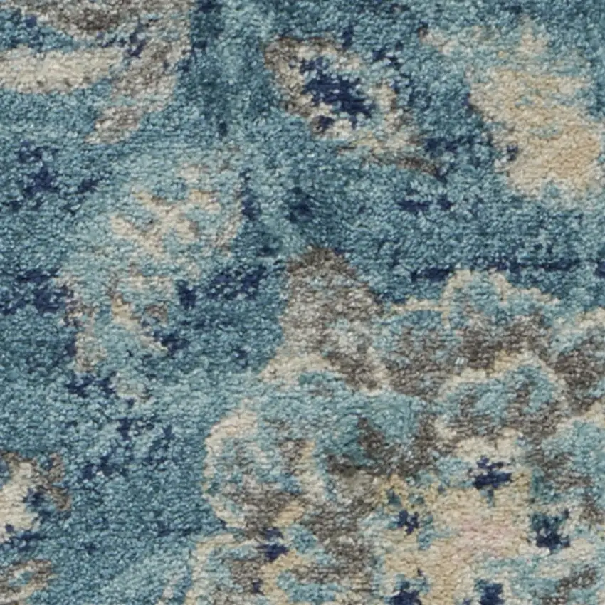 Turquoise Cream and Navy Blue Floral Distressed Area Rug Photo 7