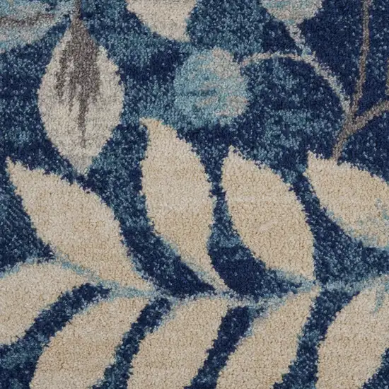 Turquoise Cream and Navy Blue Floral Distressed Area Rug Photo 3