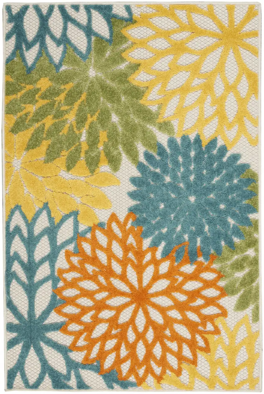 Turquoise Floral Non Skid Indoor Outdoor Area Rug Photo 1