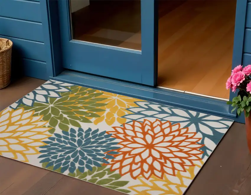 Blue And Yellow Indoor Outdoor Area Rug Photo 1