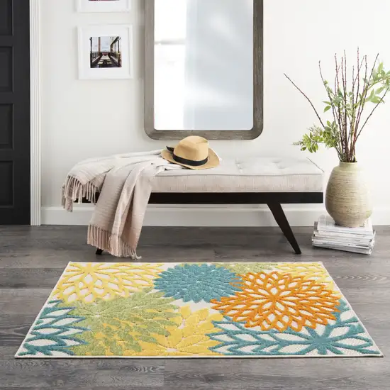 Turquoise Floral Non Skid Indoor Outdoor Area Rug Photo 9
