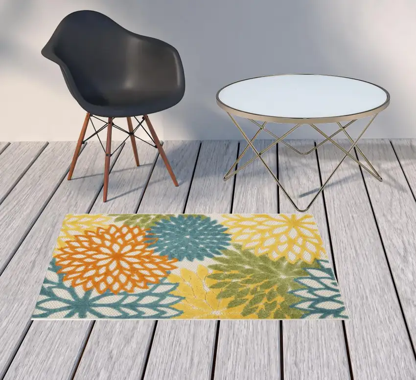 Turquoise Floral Non Skid Indoor Outdoor Area Rug Photo 2