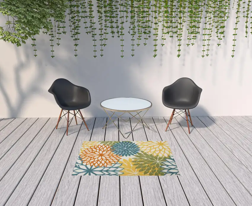 Turquoise Floral Non Skid Indoor Outdoor Area Rug Photo 2