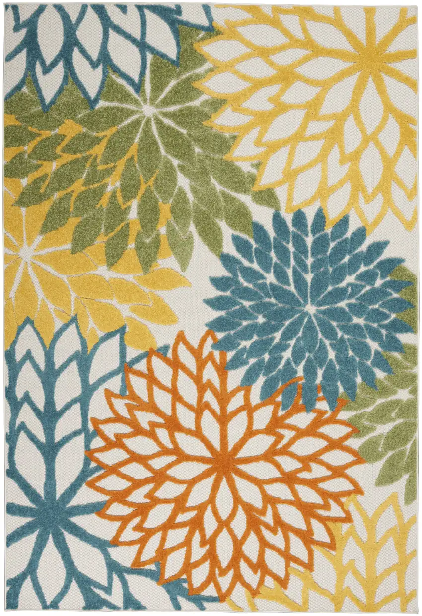 Turquoise Floral Non Skid Indoor Outdoor Area Rug Photo 2