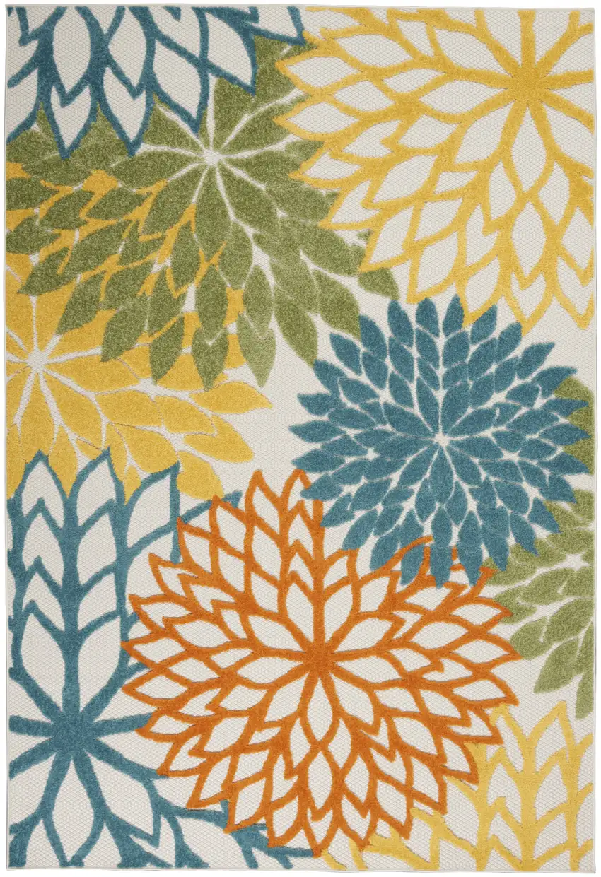Turquoise Floral Non Skid Indoor Outdoor Area Rug Photo 1