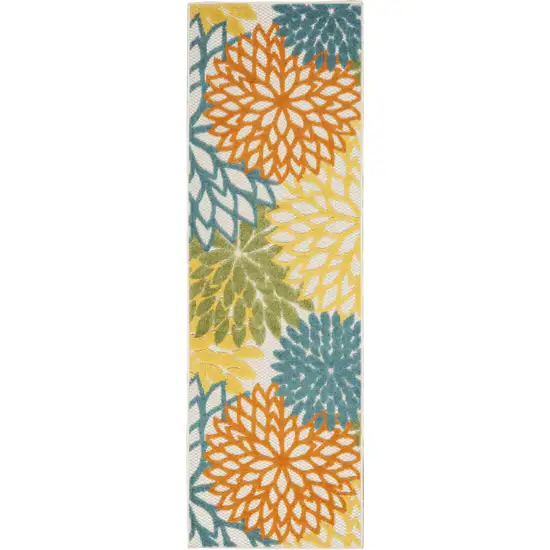 Turquoise Floral Non Skid Indoor Outdoor Runner Rug Photo 1
