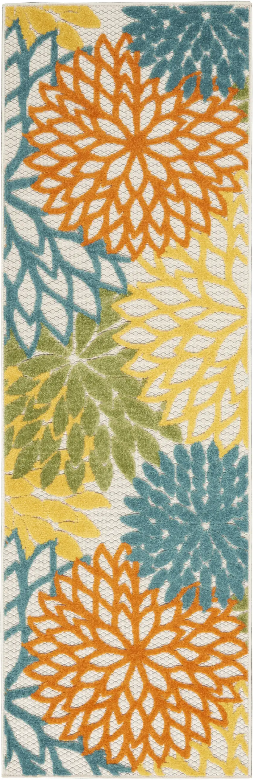 Turquoise Floral Non Skid Indoor Outdoor Runner Rug Photo 2