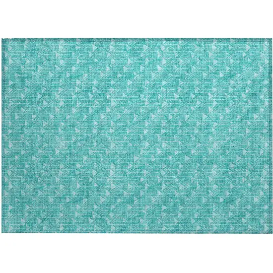 Turquoise Geometric Washable Non Skid Indoor Outdoor Area Rug Photo 2
