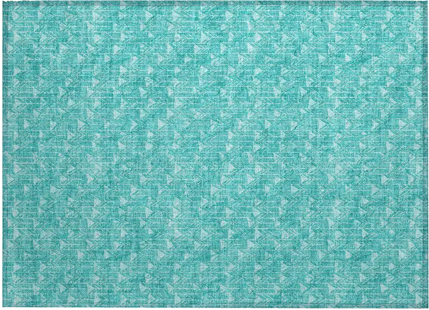 Turquoise Geometric Washable Non Skid Indoor Outdoor Area Rug Photo 2