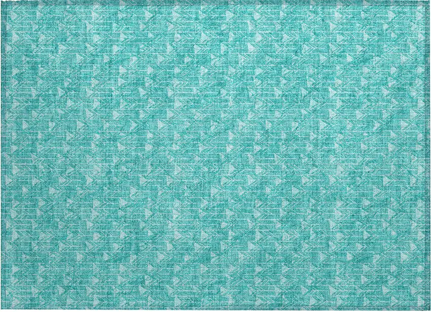 Turquoise Geometric Washable Non Skid Indoor Outdoor Area Rug Photo 2