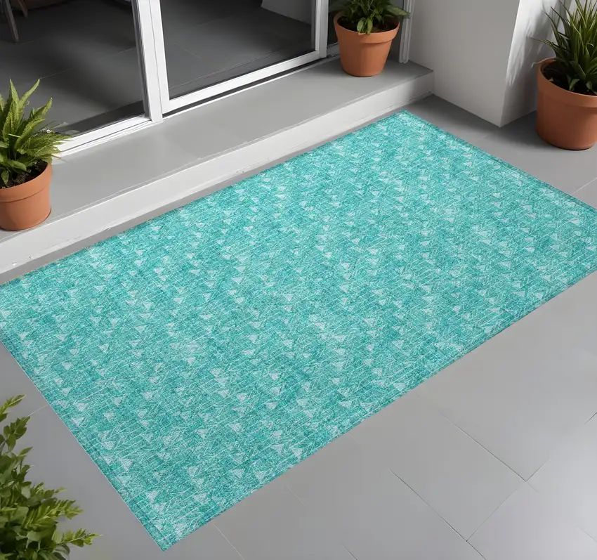 Turquoise Geometric Washable Non Skid Indoor Outdoor Area Rug Photo 1