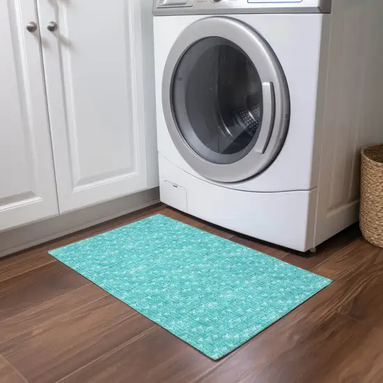 Turquoise Geometric Washable Non Skid Indoor Outdoor Area Rug Photo 8