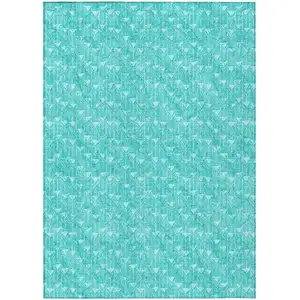 Photo of Turquoise Geometric Washable Non Skid Indoor Outdoor Area Rug